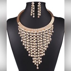 Fashion jewelry multilayer tassel diamond necklace and earrings